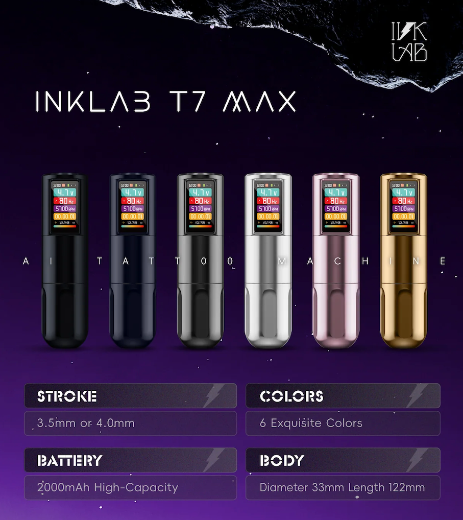 INKLAB T7 Max Wireless Adjustable Stroke Tattoo Machine with Voice INKLAB T7 Max Wireless Adjustable Stroke Tattoo Machine with Voice